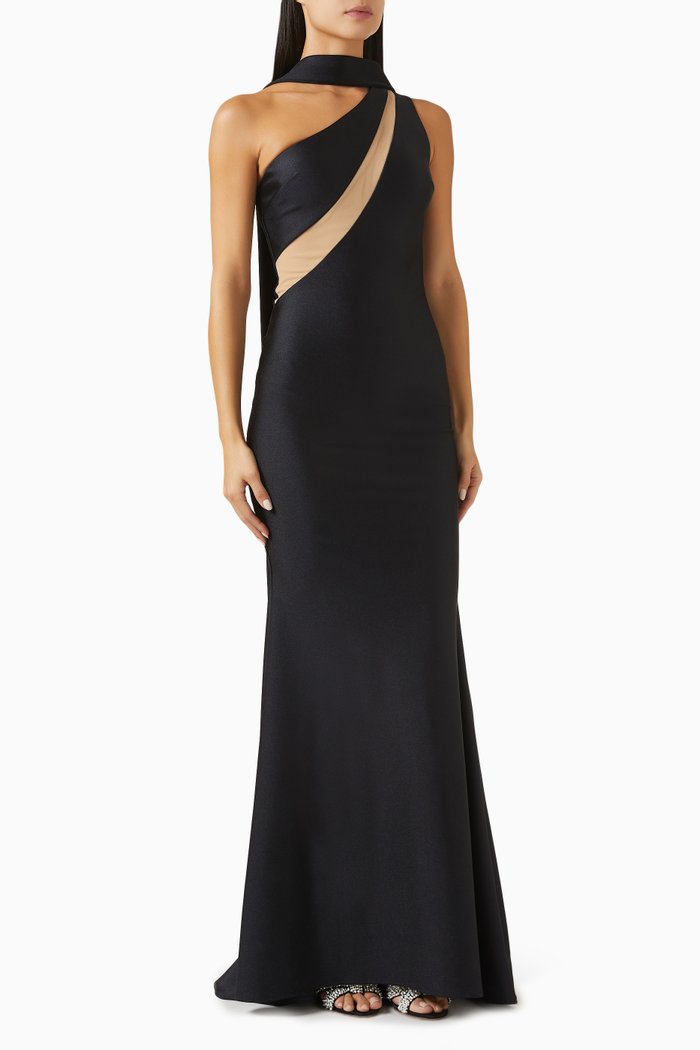 

One-shoulder Gown in Stretch Jersey, Black