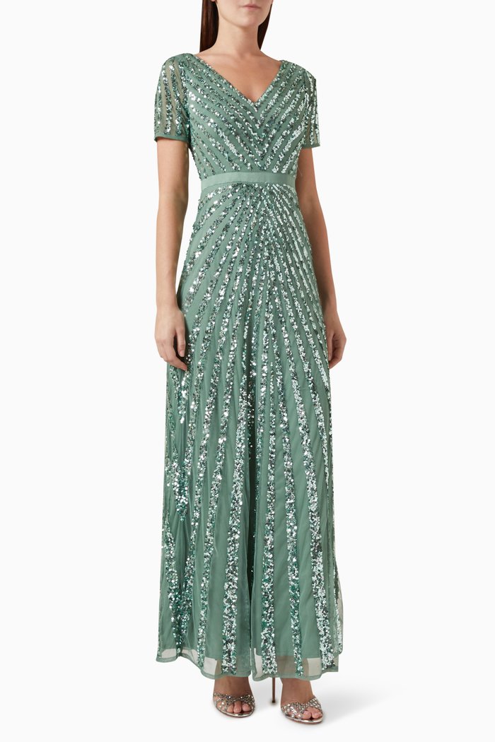 

Sequin-embellished Maxi Dress, Green