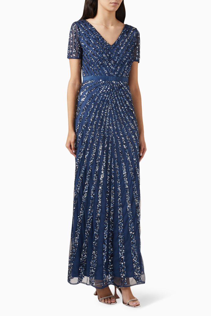 

Sequin-embellished Maxi Dress, Blue