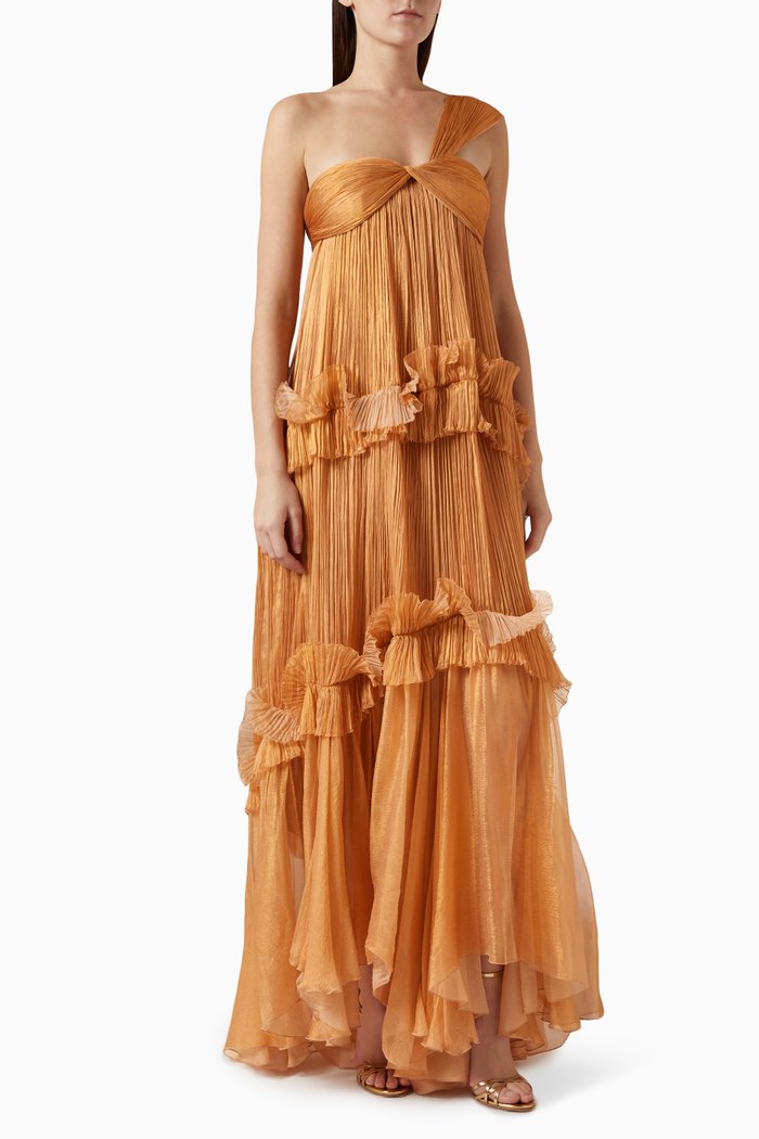 

Celestia Maxi Dress in Silk Mousseline, Orange