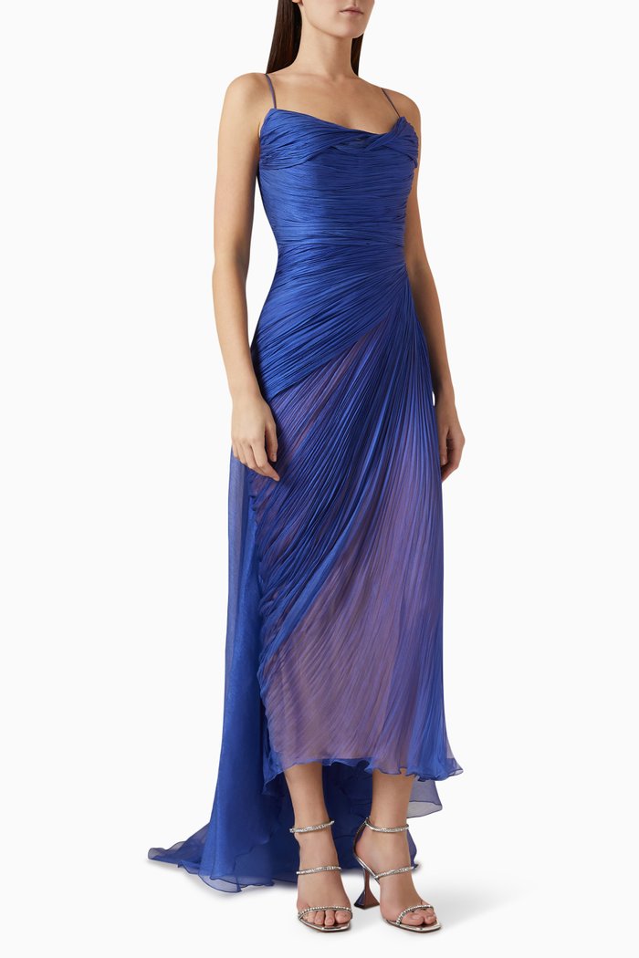 

Lively Draped Maxi Dress in Silk Mousseline, Blue