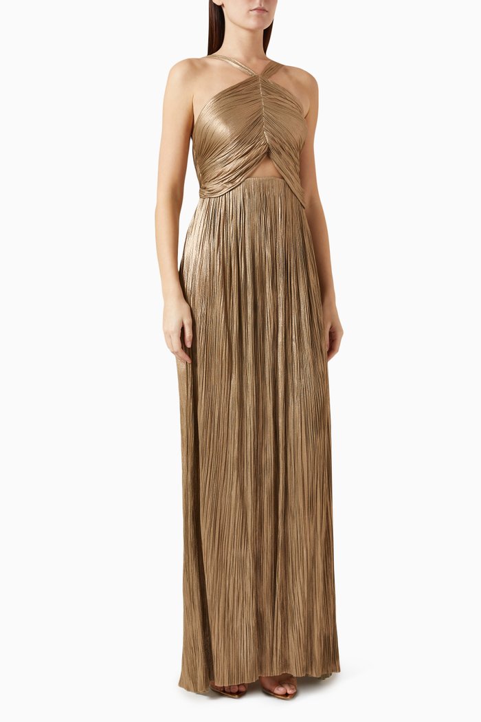 Ravisa Halterneck Dress in Metallic Silk-tulle, Gold