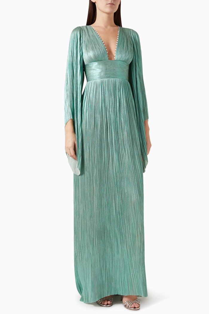 

Harlow V-neck Dress in Metallic Silk-tulle, Blue