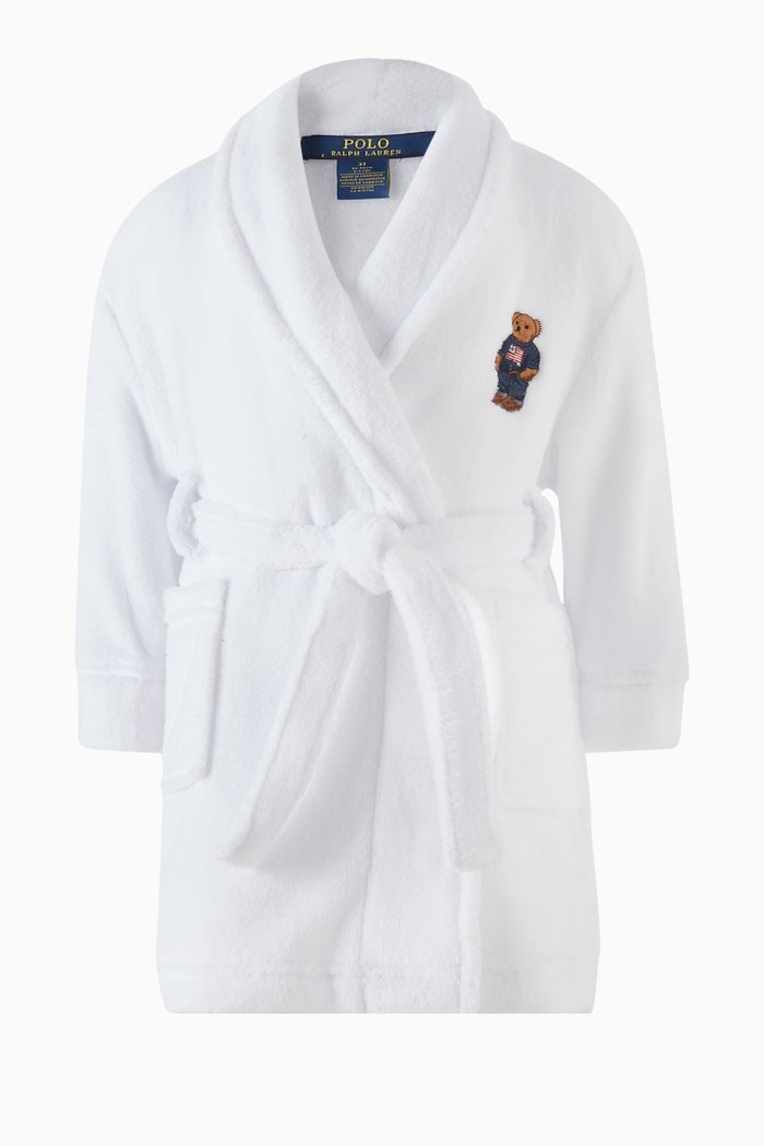 

Polo Bear-patch Robe in Terry, White