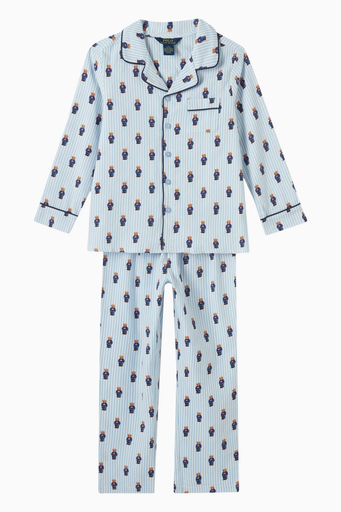 

Polo Bear Pyjama Set in Cotton, Blue