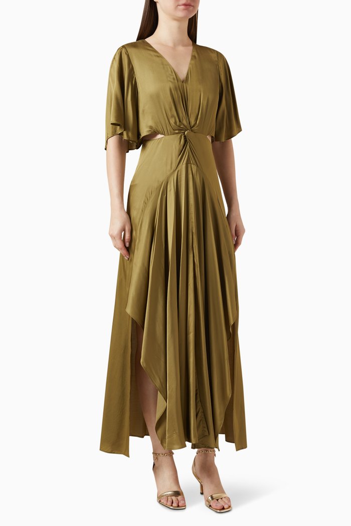 

Renilina Draped Maxi Dress in Satin, Green