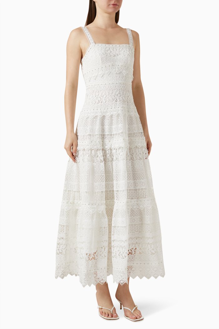 

Rilovely Crochet Maxi Dress in Guipure, White