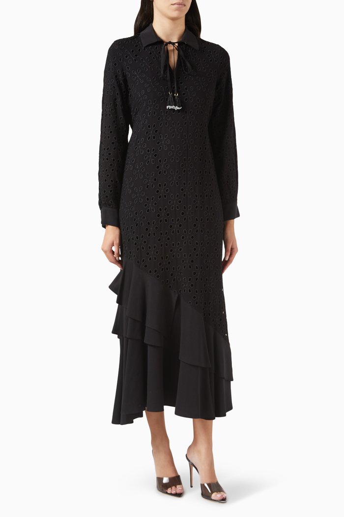 Embroidered Midi Dress, Black
