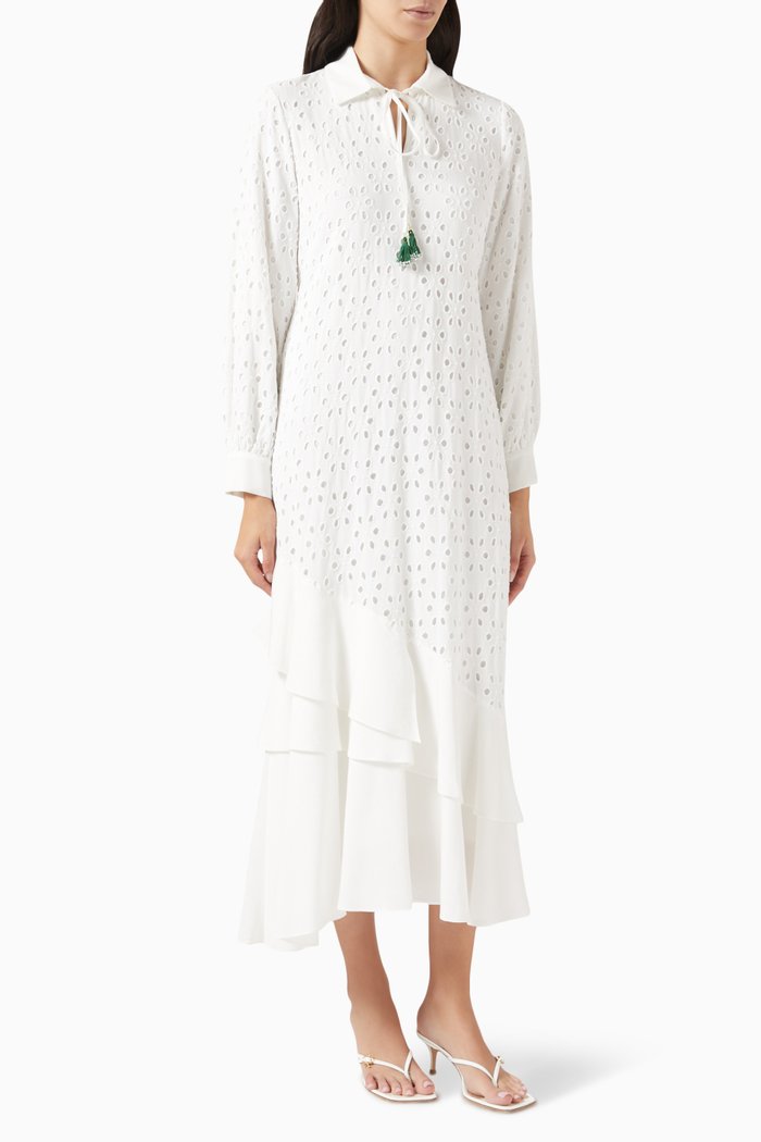 

Embroidered Midi Dress, White