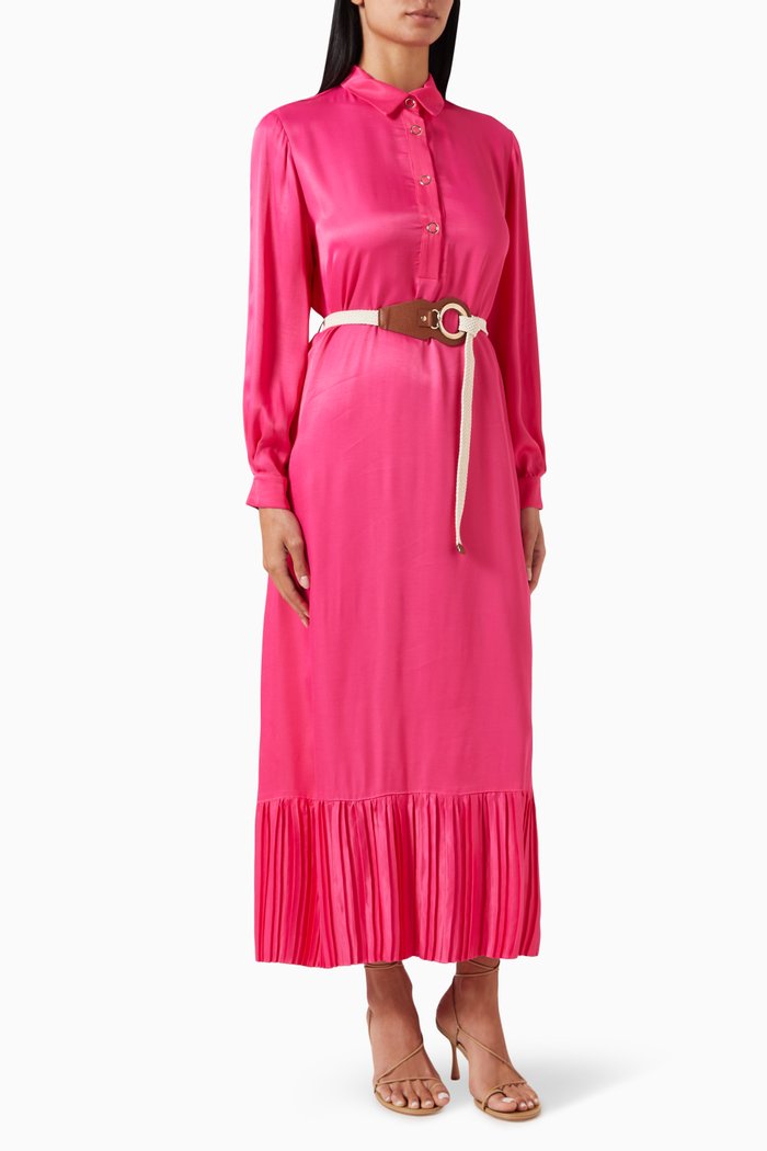 

Pleated-hem Shirt Dress, Pink