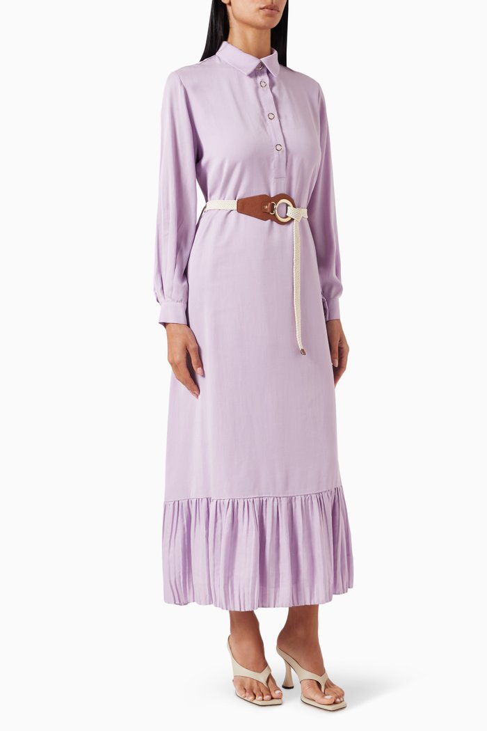 

Pleated-hem Shirt Dress, Purple