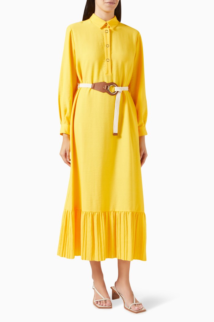 

Pleated-hem Shirt Dress, Yellow