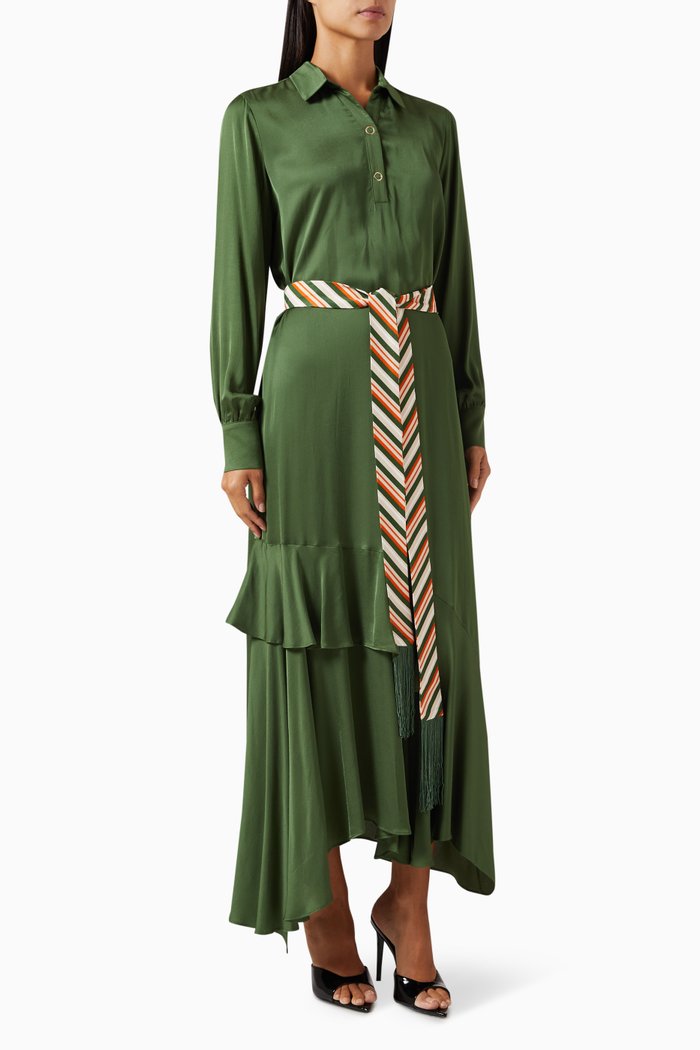 

Belted Midi Dress, Green