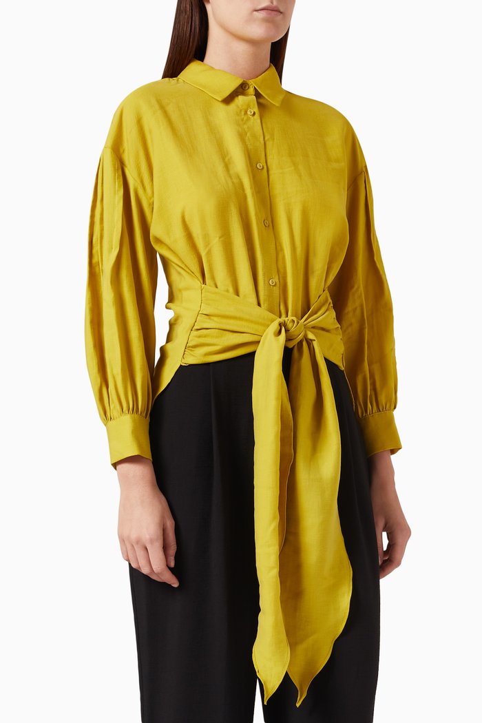 

Tie-up Long-sleeve Top, Green