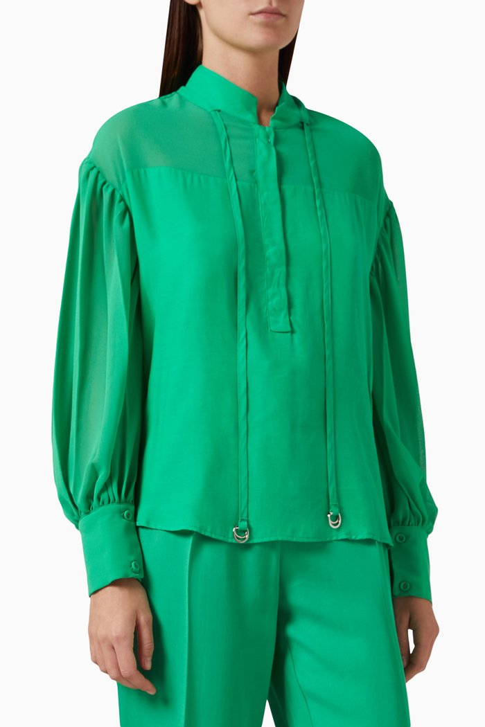 

Drawstring Long-sleeve Top, Green