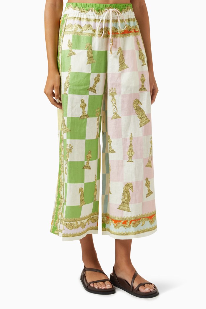 

Checkmate Printed Pants in Linen, Multicolour