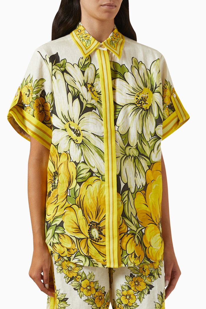 

Gisela Oversized Printed Shirt in Linen, Yellow