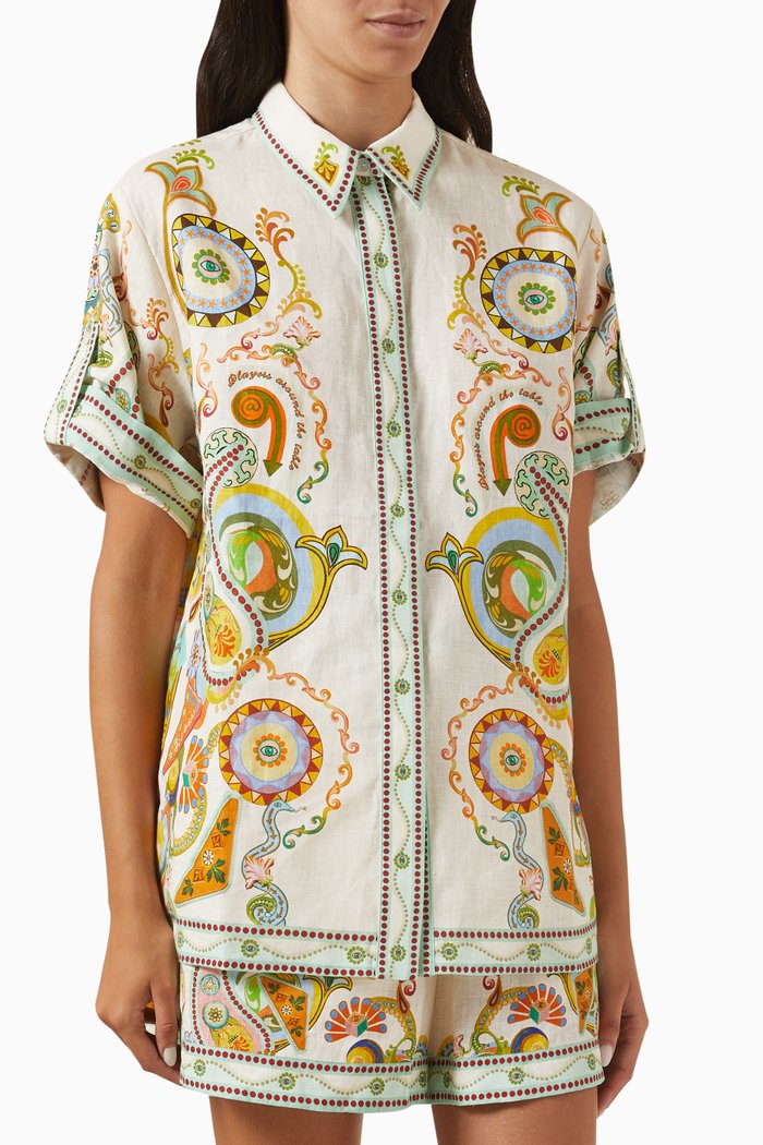 

Pinball Printed Shirt in Linen, Multicolour