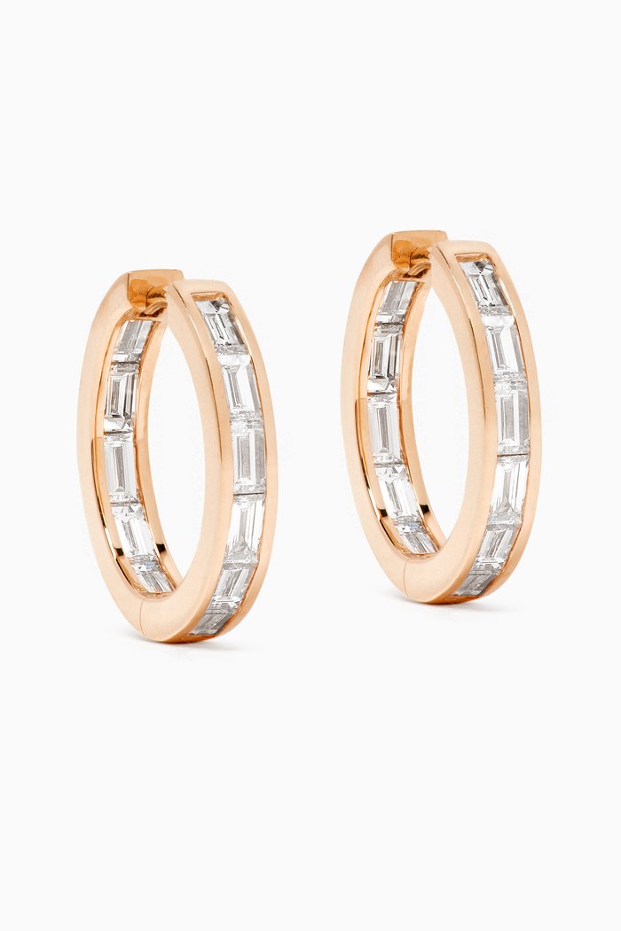 

Baguette Diamond Hoop Earrings in 18kt Rose Gold, White
