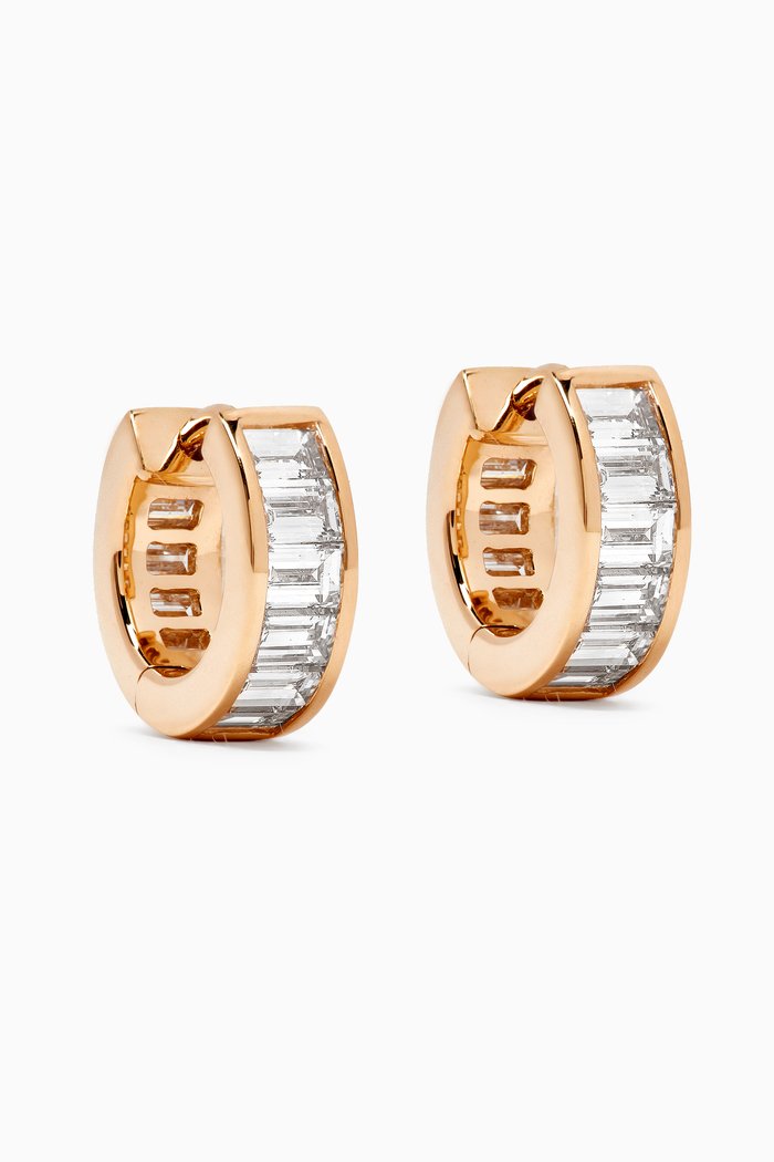 

Baguette Diamond Huggies in 18kt Rose Gold, White