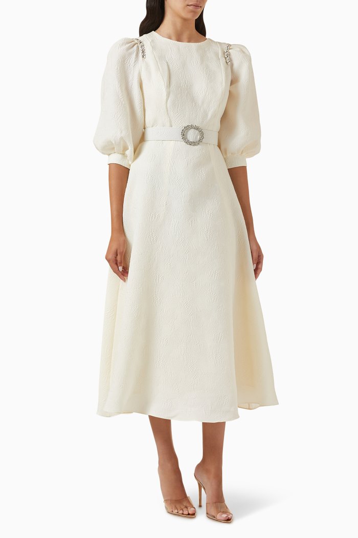 

Embellished Midi Dress in Jacquard, White