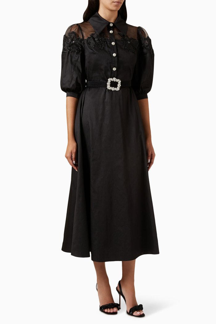 

Flower Patch Midi Dress in Cotton, Black
