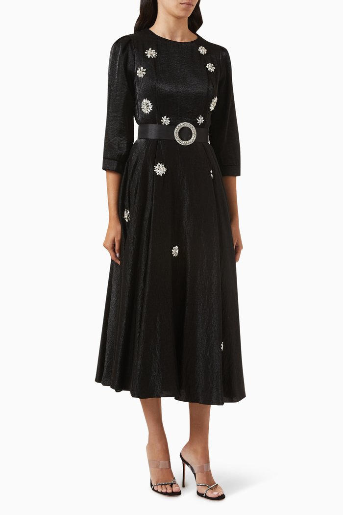 

Flower Embellished Midi Dress, Black