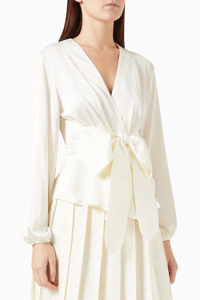 

Wrap V-neck Blouse in Satin, White
