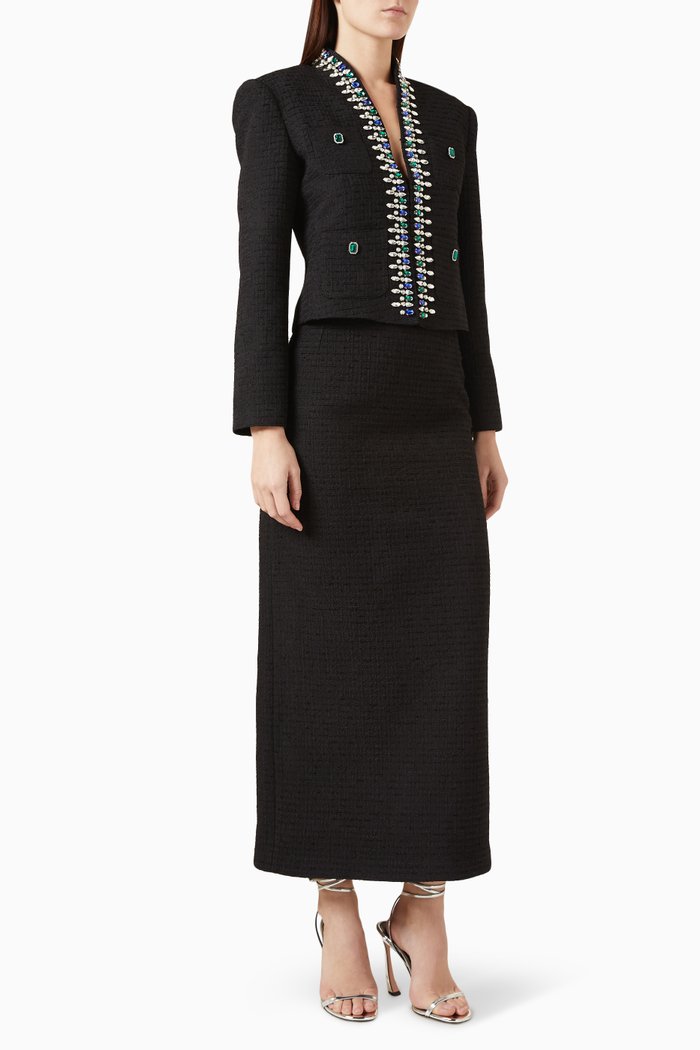 

Embellished Jacket & Skirt Set, Black