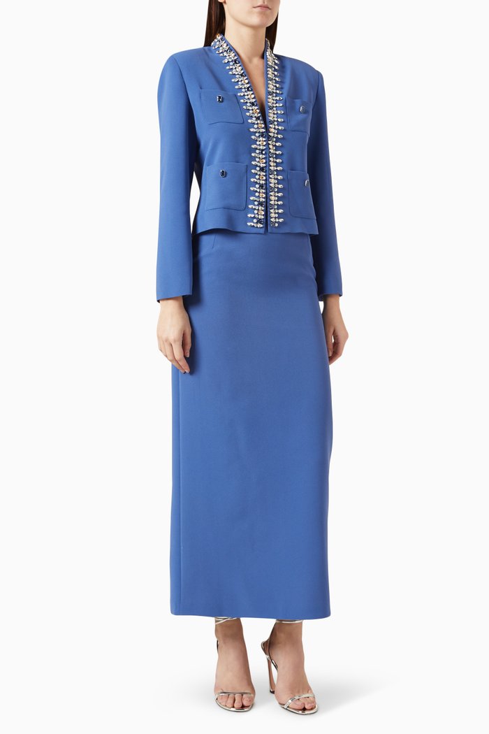 

Embellished Jacket & Skirt Set, Blue