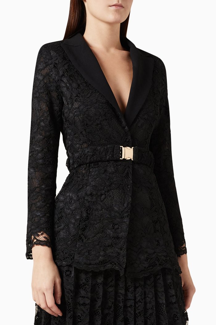 

Belted Blazer in Floral Lace, Black