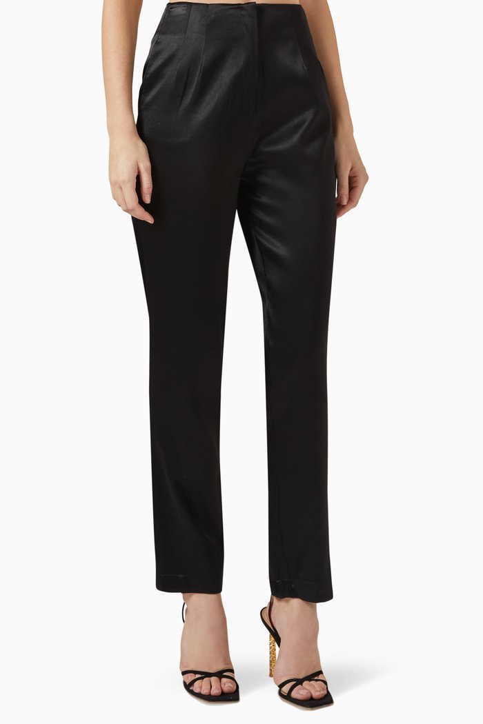 

Slim-fit Pants in Satin, Black