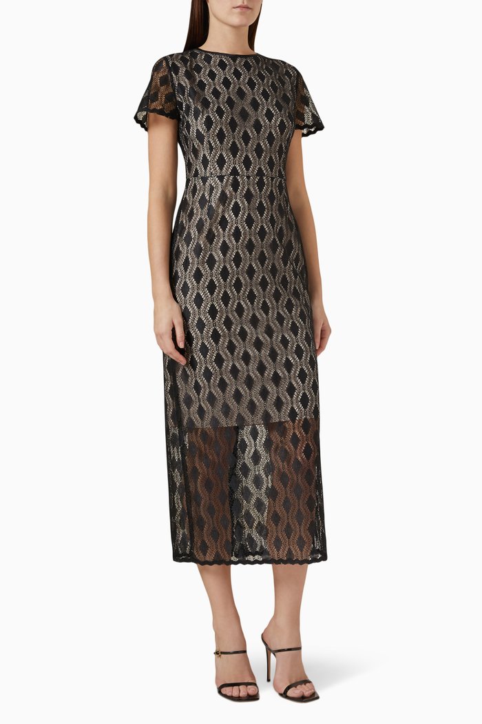 

Pencil Midi Dress in Lace, Black