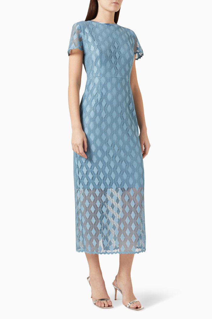 

Pencil Midi Dress in Lace, Blue