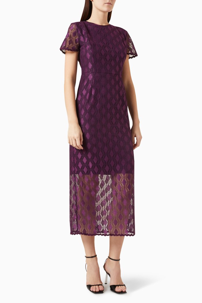

Pencil Midi Dress in Lace, Pink