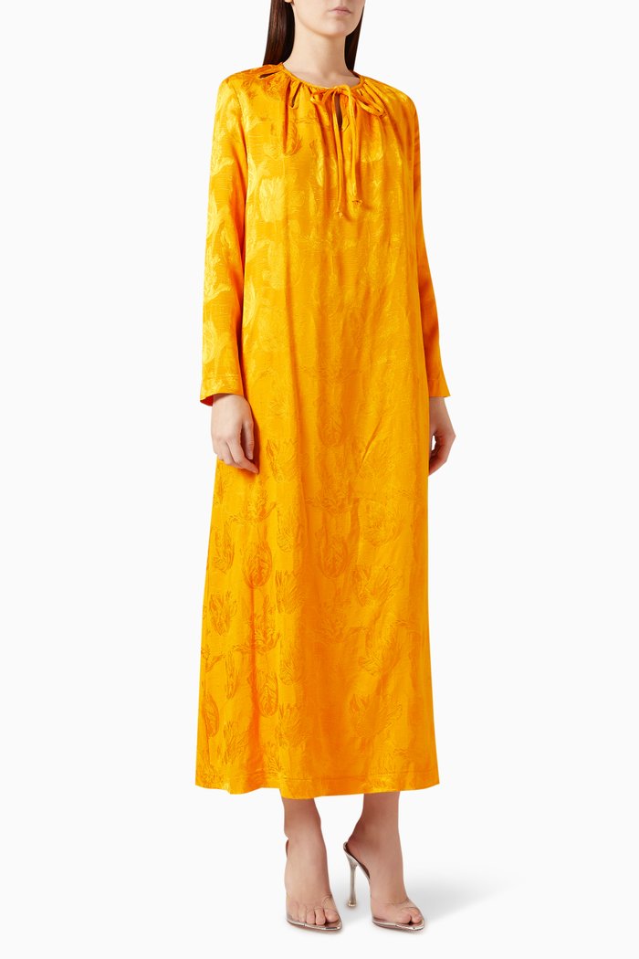 

Long-sleeved Maxi Dress in Jacquard, Orange