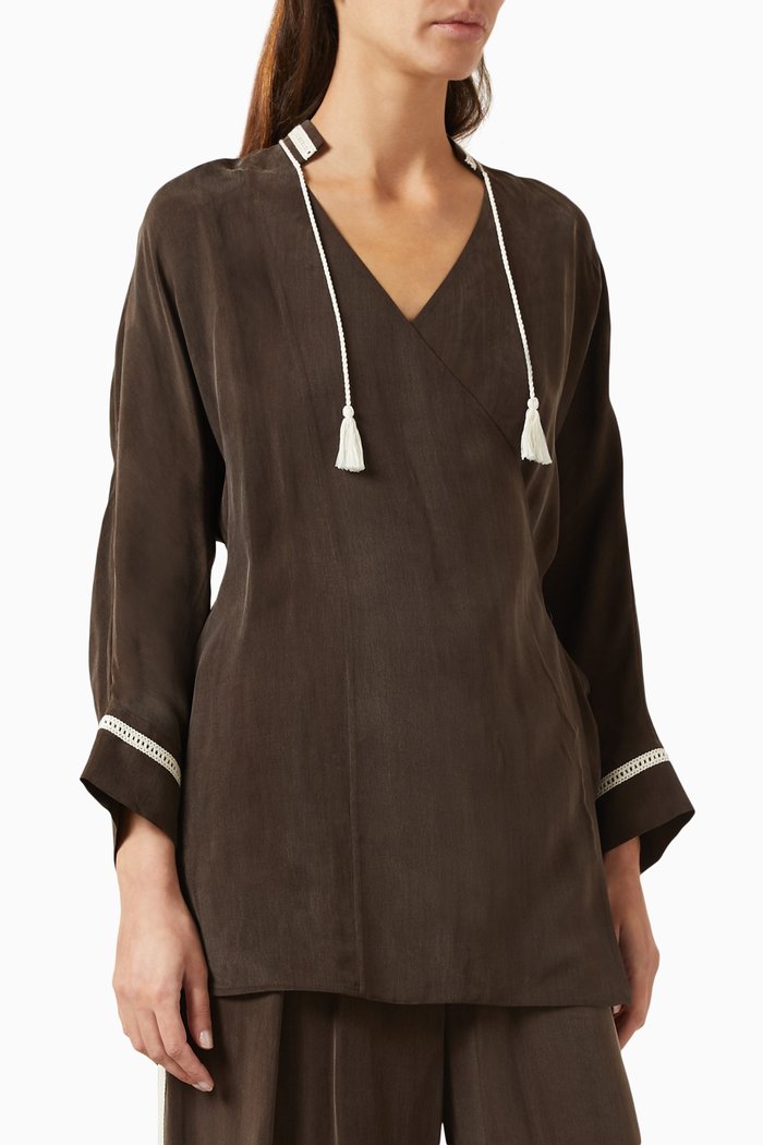 

Tassel Wrap Top in Cupro, Brown