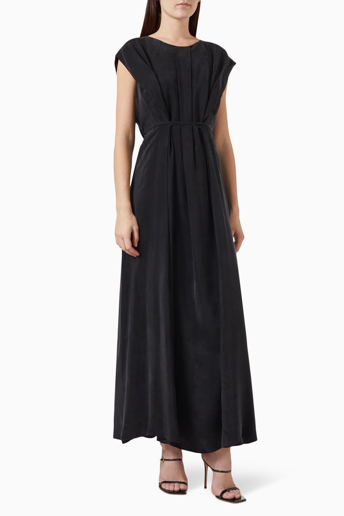 

Belted Maxi Dress in Cupro, Black