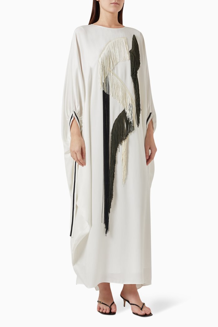 

Tassel Fringe Maxi Dress in Cupro, White