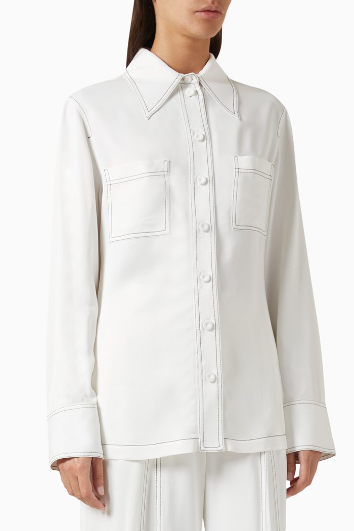 Contrast-stitch Shirt in Viscose, White