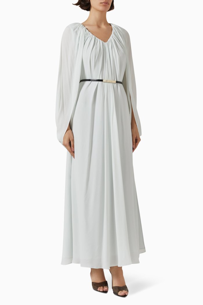 

Cape-sleeve Belted Maxi Dress in Viscose, Blue