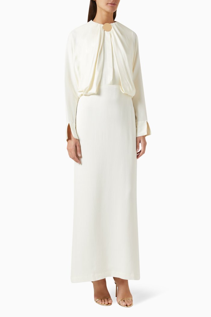 

Drape-cape Maxi Dress in Viscose-blend, White