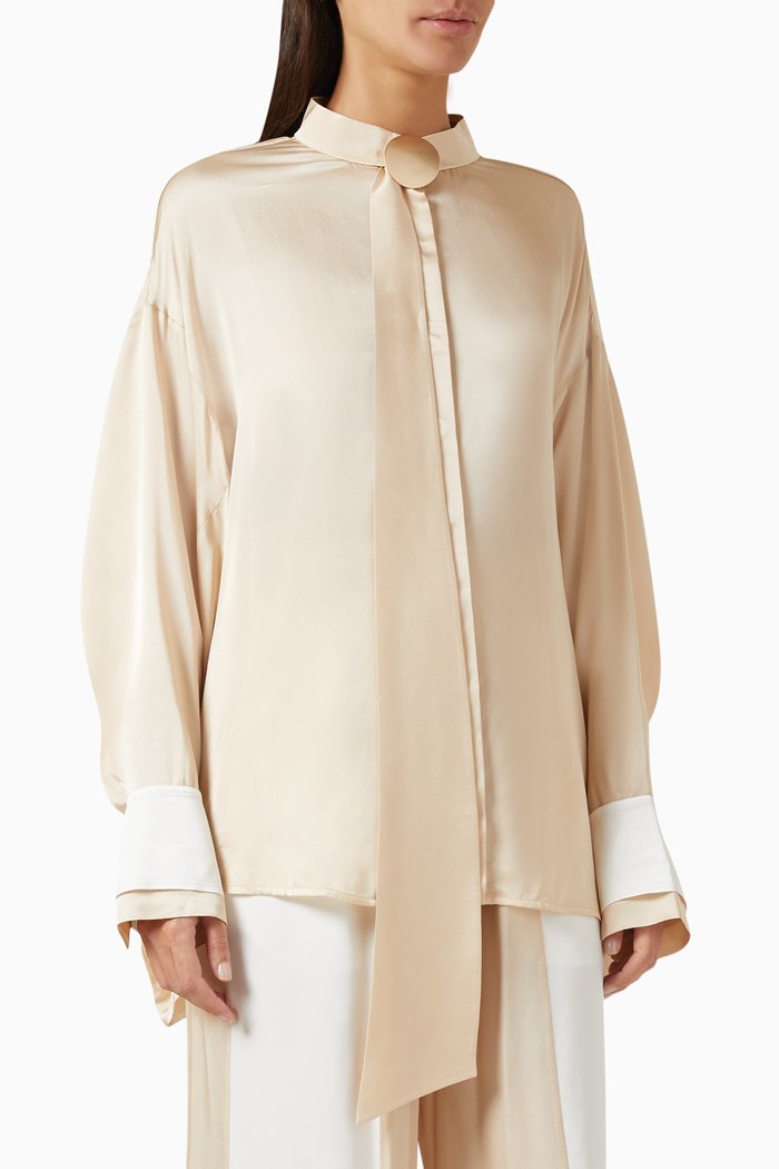 

Oversized Blouse in Satin, Neutral