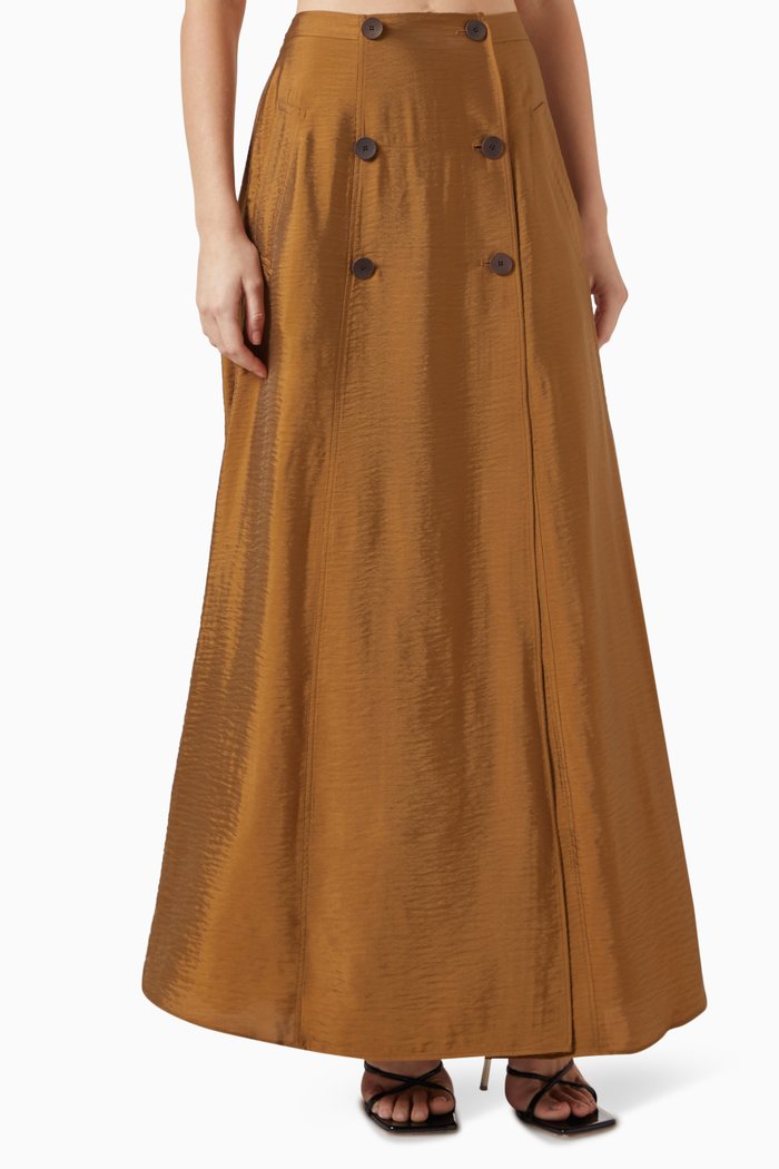 

Button Maxi Skirt in Viscose-blend, Brown