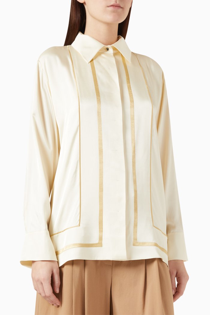 

Contrast-trim Blouse, Neutral