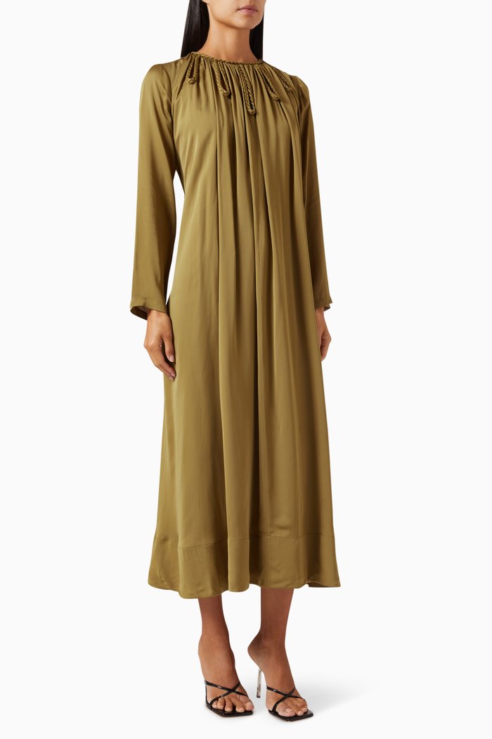 

Braided-neckline Midi Dress, Neutral