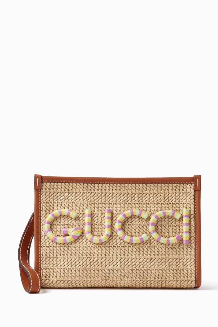 Pouch in Raffia & Leather, Neutral