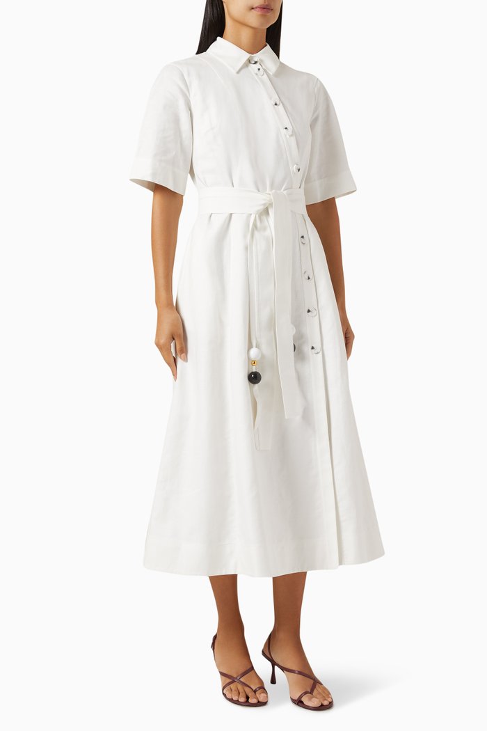 

Belted Midi Dress in Cotton-linen, Neutral