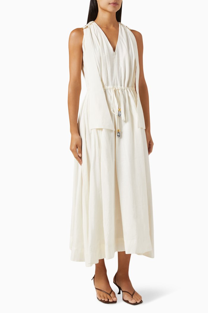 Drawstring Midi Dress, Neutral