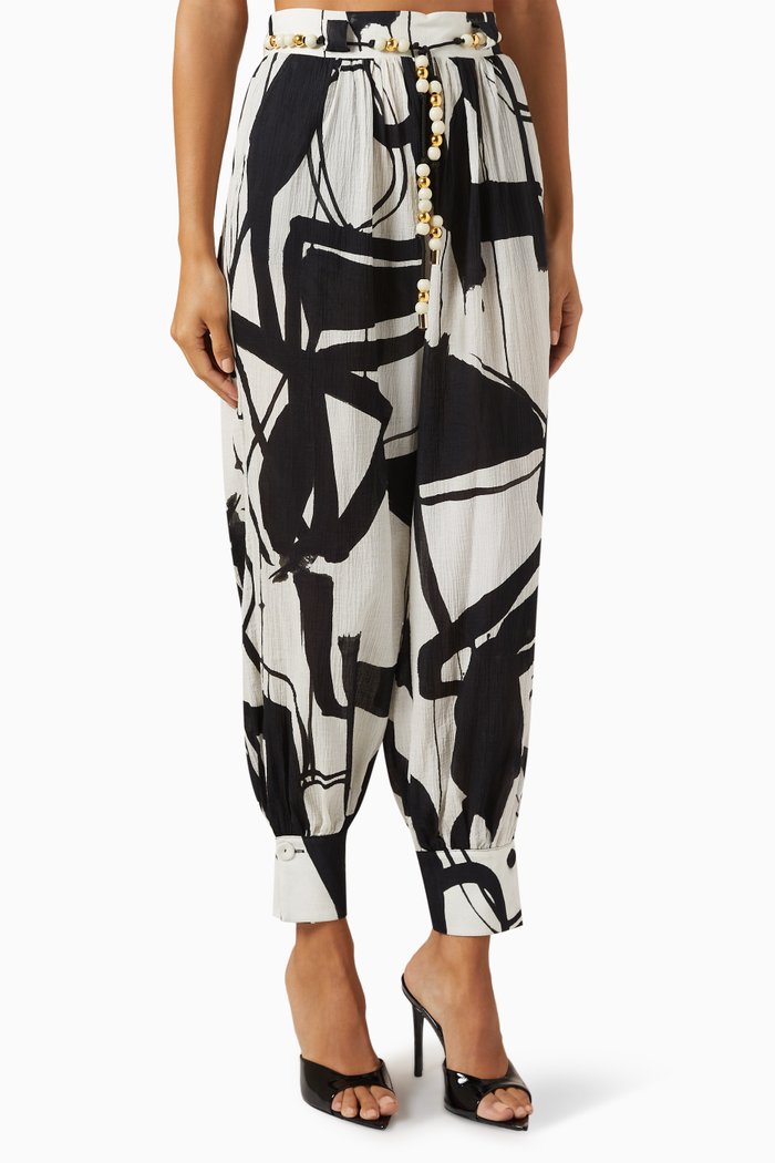 

Beaded-belt Pants in Cotton, Black
